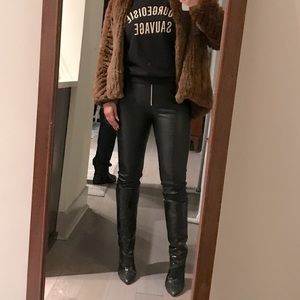 Black real leather flare pants